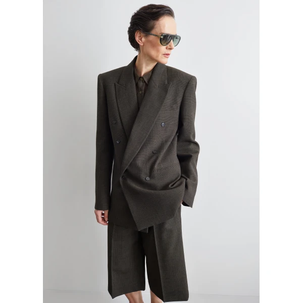 The Frankie Shop Brickell Bermuda Shorts in Olive Glen Plaid, view 5