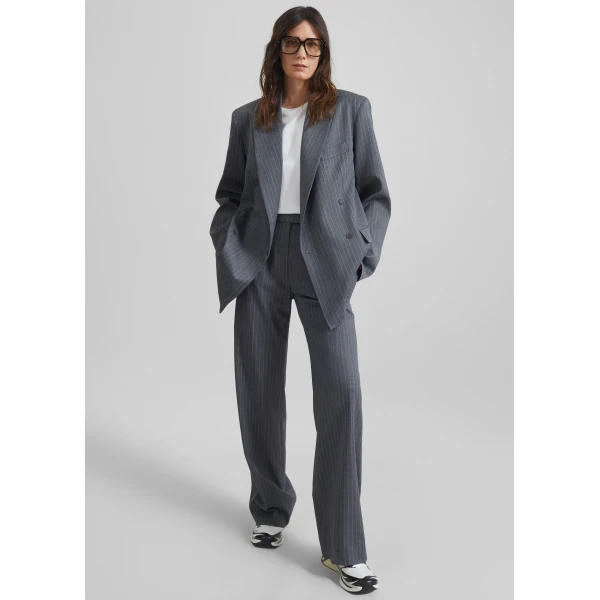 The Frankie Shop Brickell Trousers in Grey and White Pinstripe, view 3
