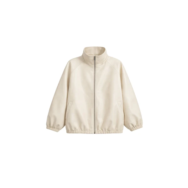 Cloud Faux Leather Bomber Jacket in Ecru