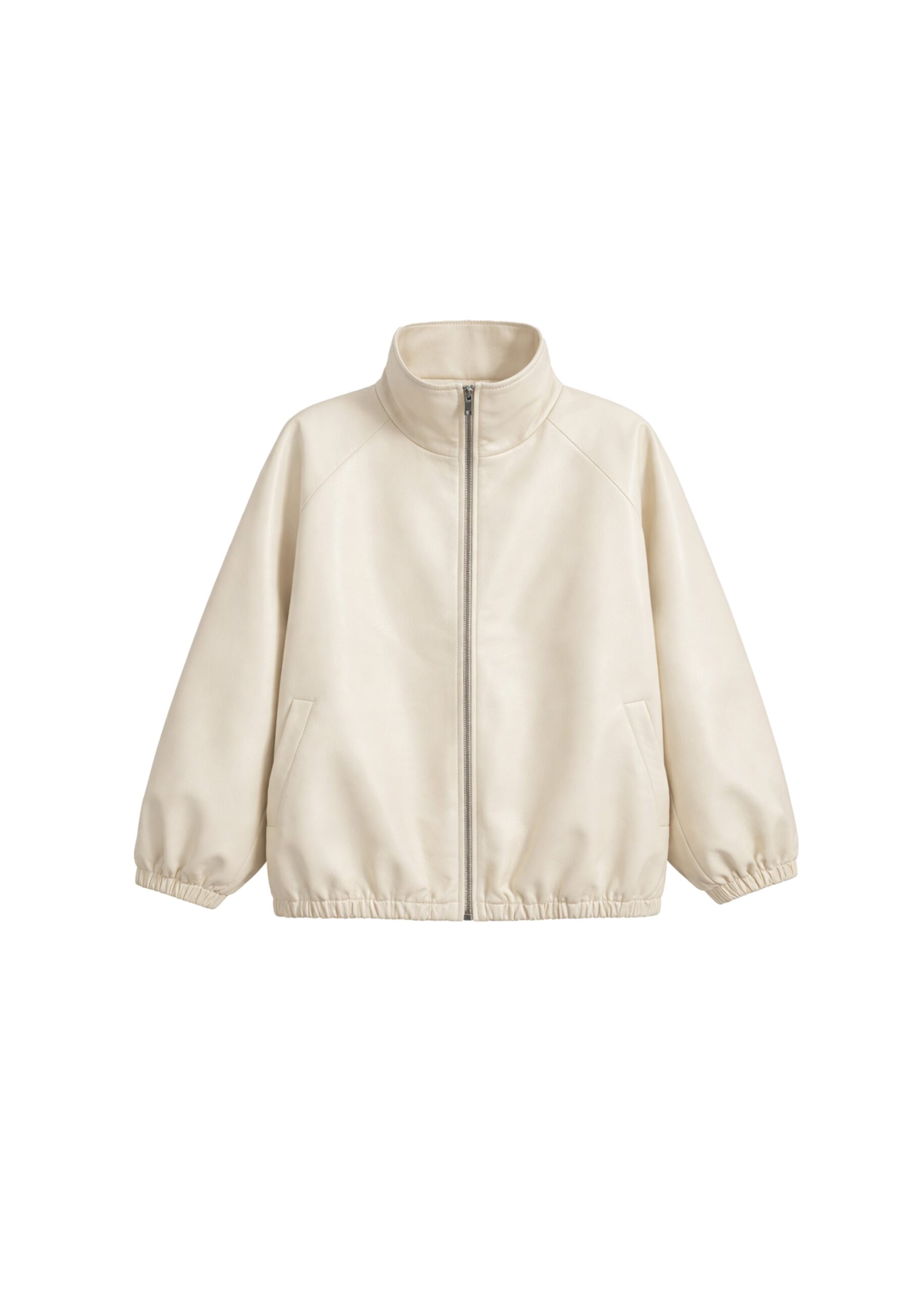 The Frankie Shop Cloud Faux Leather Bomber Jacket in Ecru | Jackets | Luxury Shoes The Frankie Shop Cloud Faux Leather Bomber Jacket in Ecru