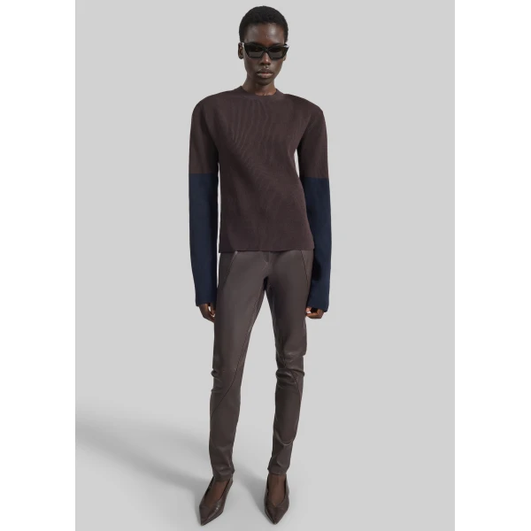 The Frankie Shop Dune Stretch Leather Panelled Pants in Brown, view 2