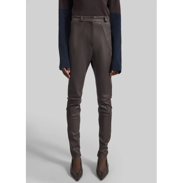The Frankie Shop Dune Stretch Leather Panelled Pants in Brown, view 6