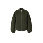 The Frankie Shop Elinor Oversized Bomber Jacket in Dark Olive