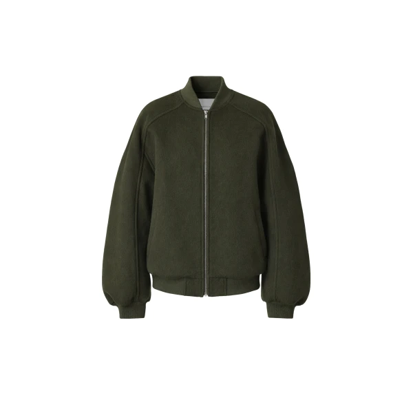 The Frankie Shop Elinor Oversized Bomber Jacket in Dark Olive