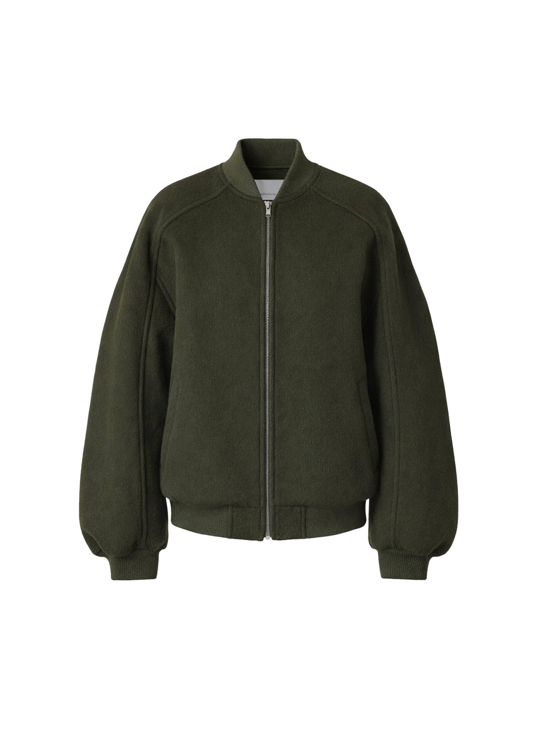 The Frankie Shop Elinor Oversized Bomber Jacket in Dark Olive | Jackets | Luxury Shoes The Frankie Shop Elinor Oversized Bomber Jacket in Dark Olive
