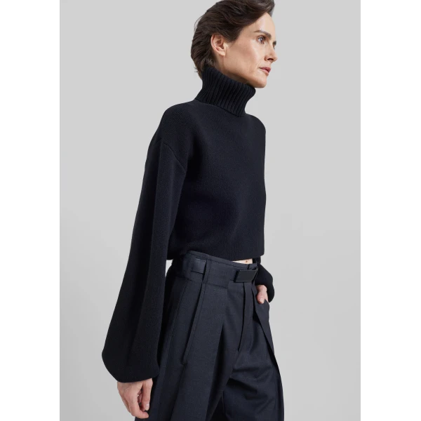 The Frankie Shop Elly Balloon Sleeve Turtleneck Sweater in Black, view 2