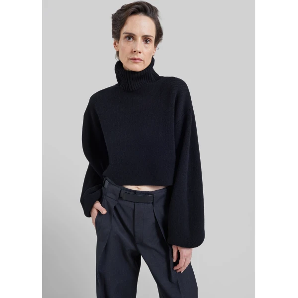The Frankie Shop Elly Balloon Sleeve Turtleneck Sweater in Black, view 3