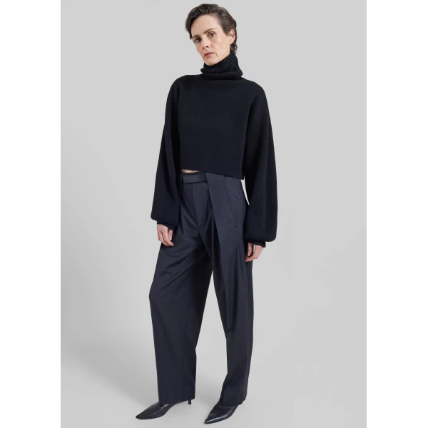 The Frankie Shop Elly Balloon Sleeve Turtleneck Sweater in Black, view 6