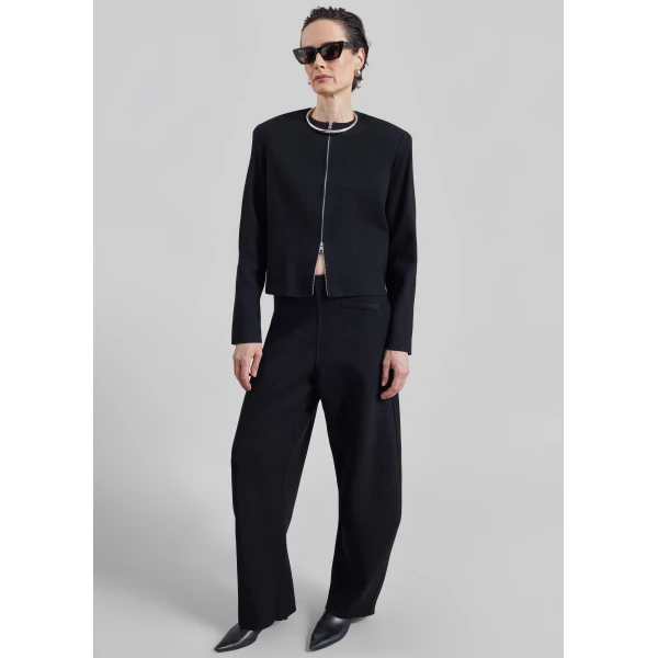 The Frankie Shop Enya Knit Barrel Leg Pants in Black, view 2
