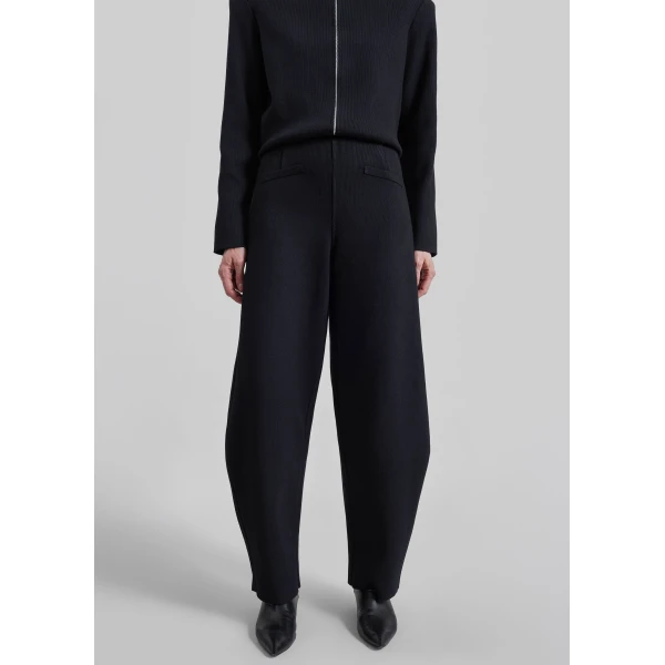 The Frankie Shop Enya Knit Barrel Leg Pants in Black, view 3
