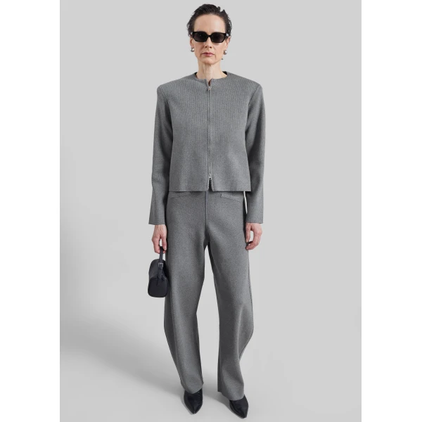 The Frankie Shop Enya Knit Barrel Leg Pants in Grey, view 5