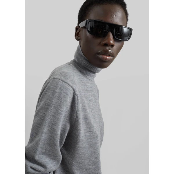 The Frankie Shop Eve Thin Turtleneck Sweater in Light Grey, view 4