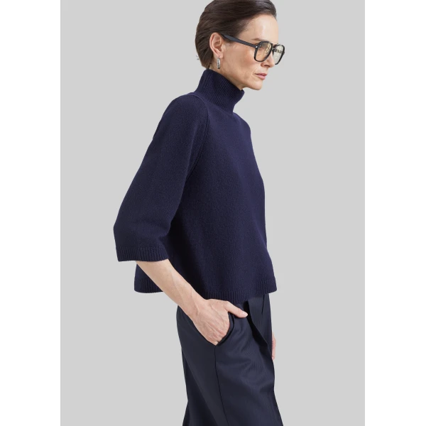 The Frankie Shop Ezy Merino Wool Mockneck Sweater in Navy, view 4