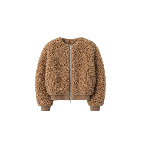 The Frankie Shop Gina Fur Bomber Jacket in Camel