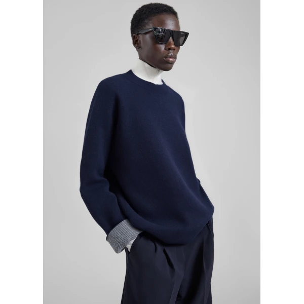 The Frankie Shop Hana Wool Sweater in Navy, view 3