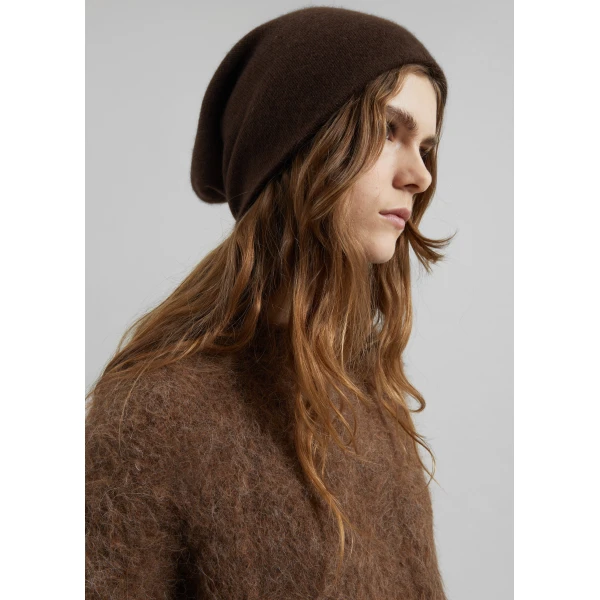 The Frankie Shop Inko Cashmere Beanie in Brown, view 2