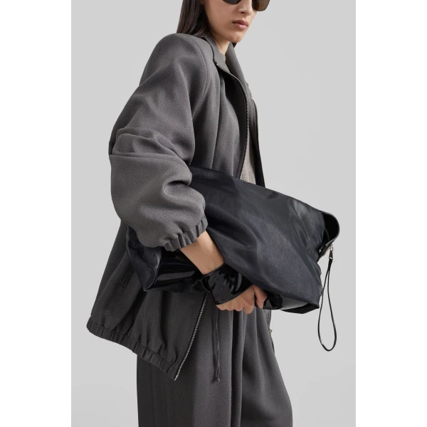 The Frankie Shop Isera Fur Mesh Bag in Grey, view 6
