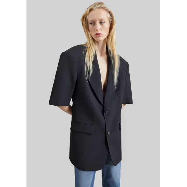 The Frankie Shop Ivora Short Sleeve Blazer in Black, view 2