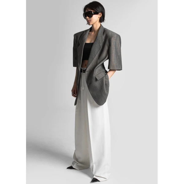 The Frankie Shop Ivora Short Sleeve Blazer in Dark Grey, view 5