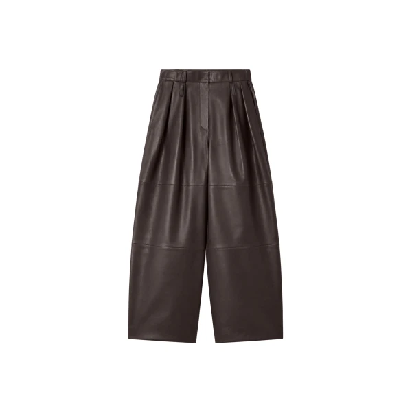 The Frankie Shop Jeva Faux Leather Double Belt Loop Trousers in Brown
