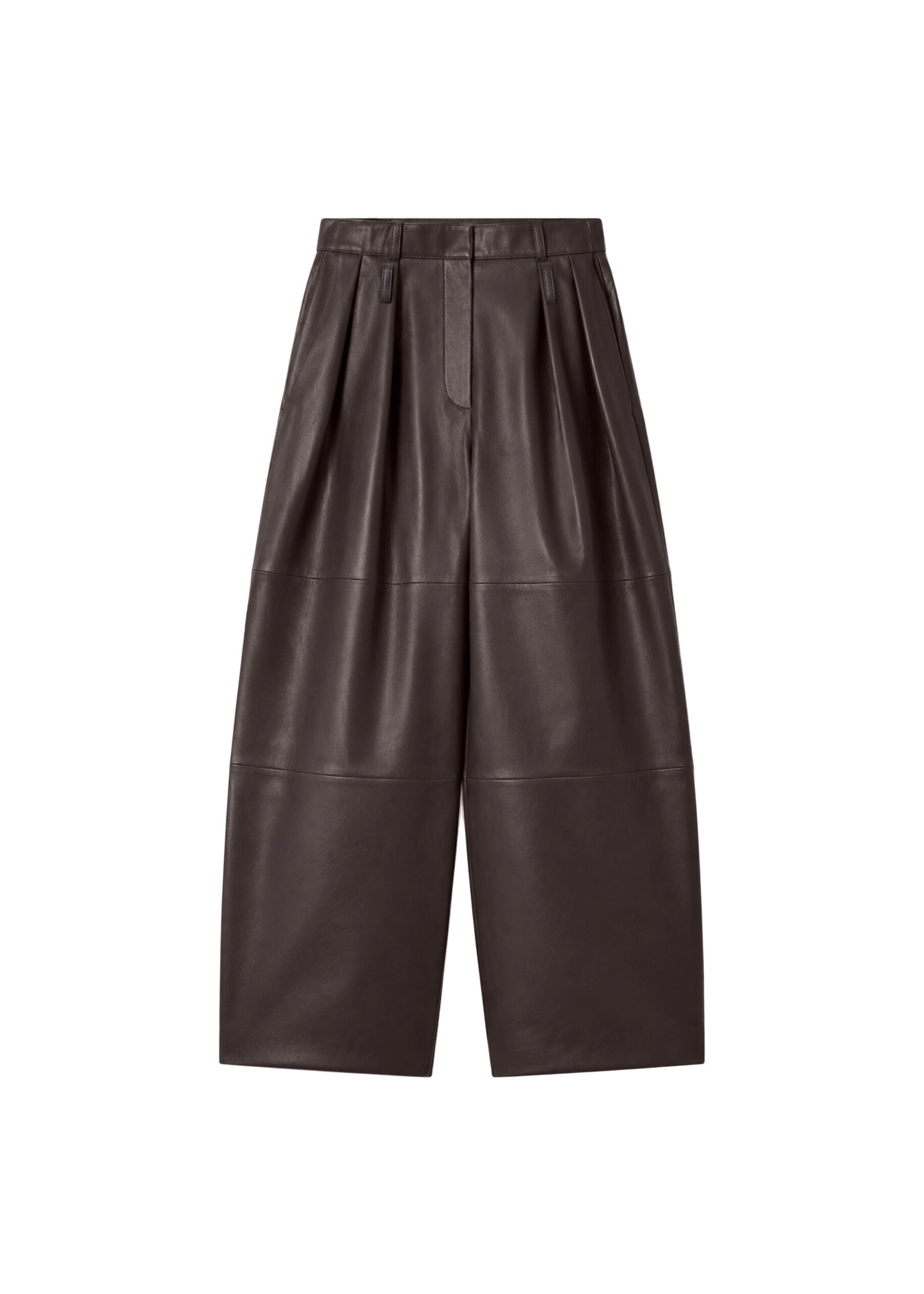 The Frankie Shop Jeva Faux Leather Double Belt Loop Trousers in Brown | Pants | Luxury Shoes The Frankie Shop Jeva Faux Leather Double Belt Loop Trousers in Brown