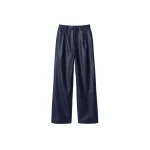 The Frankie Shop Jeva Faux Leather Double Belt Loop Trousers in Dark Navy