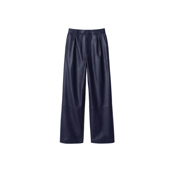 The Frankie Shop Jeva Faux Leather Double Belt Loop Trousers in Dark Navy