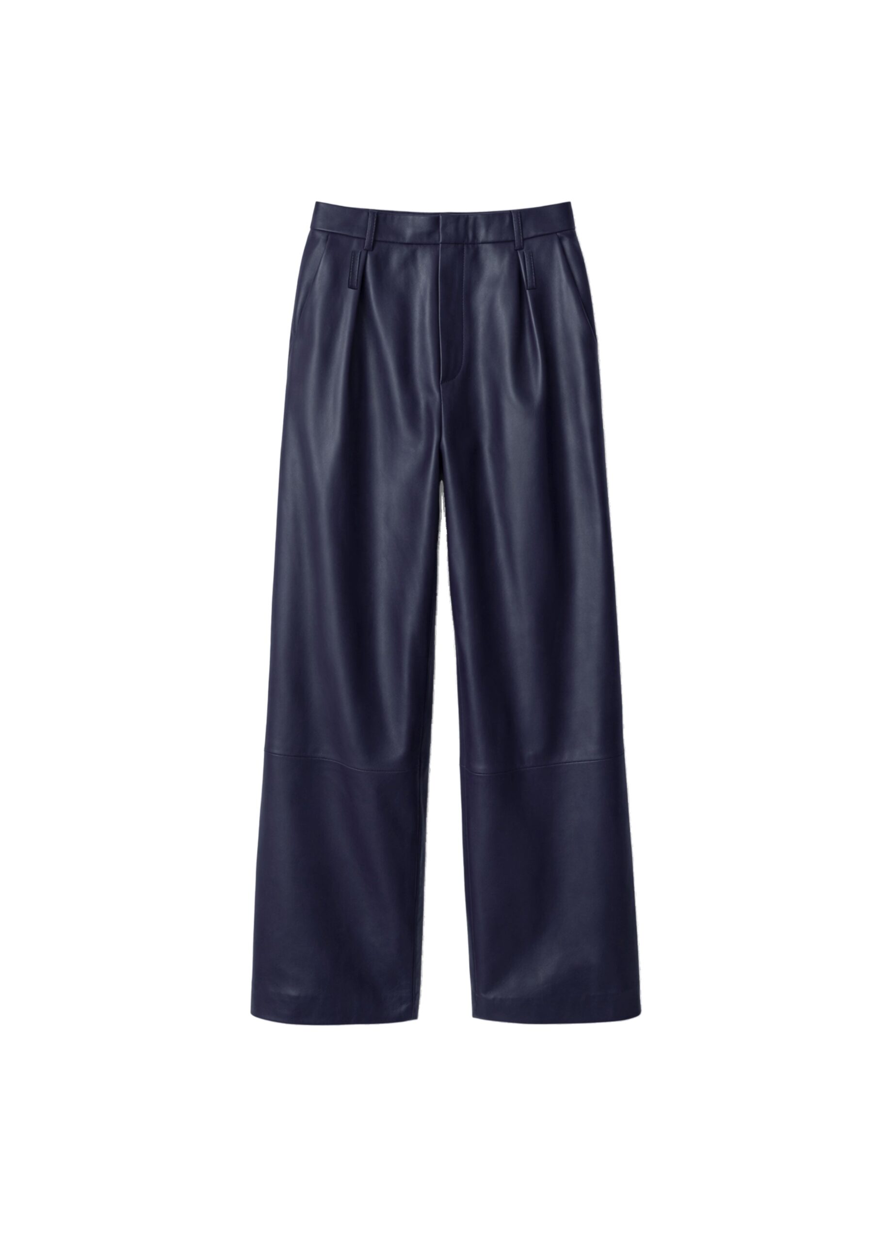 The Frankie Shop Jeva Faux Leather Double Belt Loop Trousers in Dark Navy | Pants | Luxury Shoes The Frankie Shop Jeva Faux Leather Double Belt Loop Trousers in Dark Navy