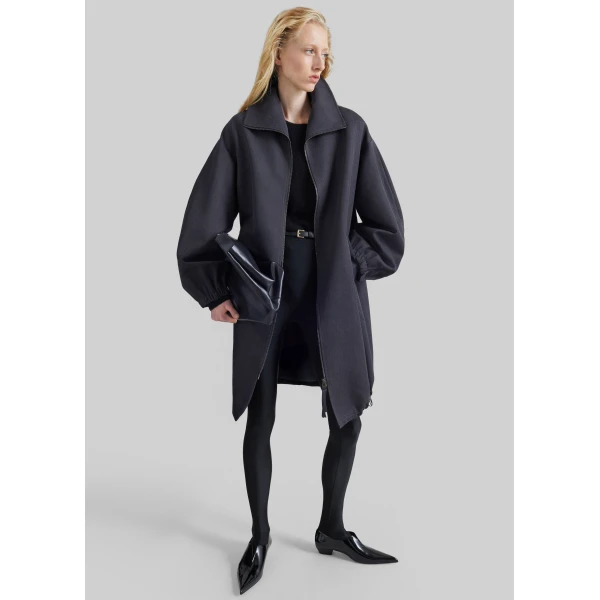 The Frankie Shop Joelle Zip-Up Overcoat in Dark Grey, view 4