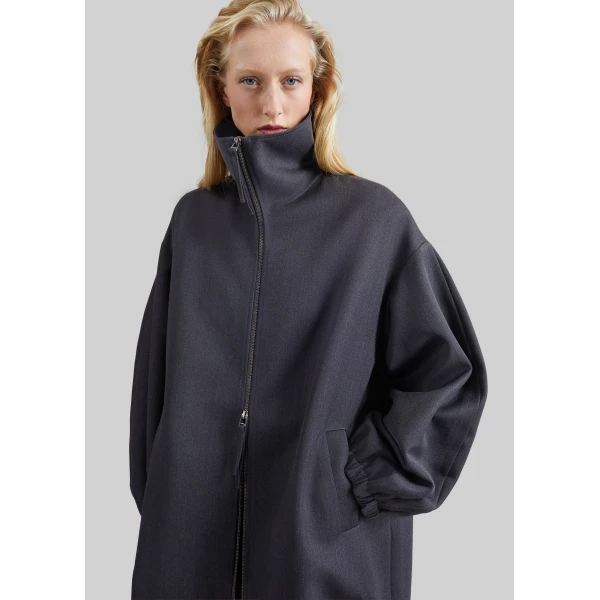 The Frankie Shop Joelle Zip-Up Overcoat in Dark Grey, view 5
