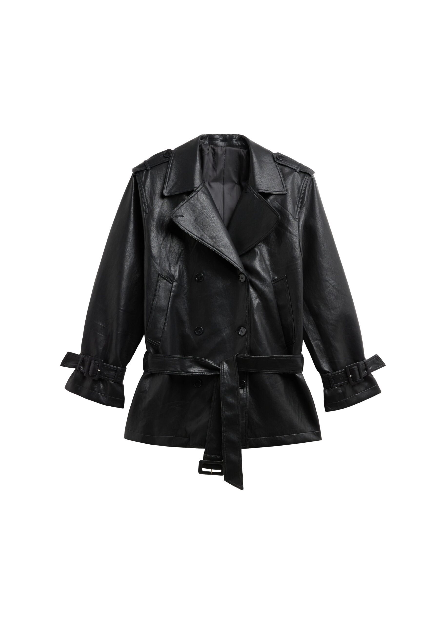 The Frankie Shop Limay Faux Leather Short Trench in Black | Coats | Luxury Shoes The Frankie Shop Limay Faux Leather Short Trench in Black