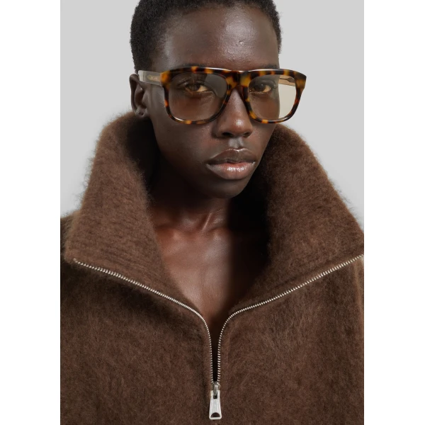 The Frankie Shop Lupa Fuzzy Zip-Up Cardigan in Brown, view 5