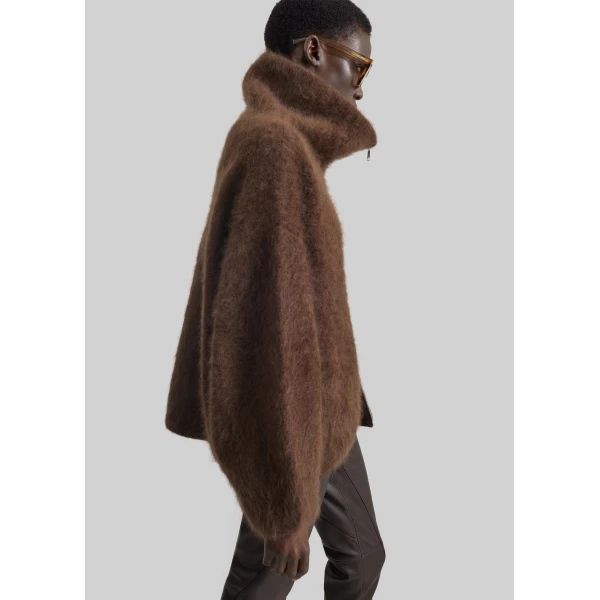 The Frankie Shop Lupa Fuzzy Zip-Up Cardigan in Brown, view 6