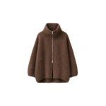 The Frankie Shop Lupa Fuzzy Zip-Up Cardigan in Brown