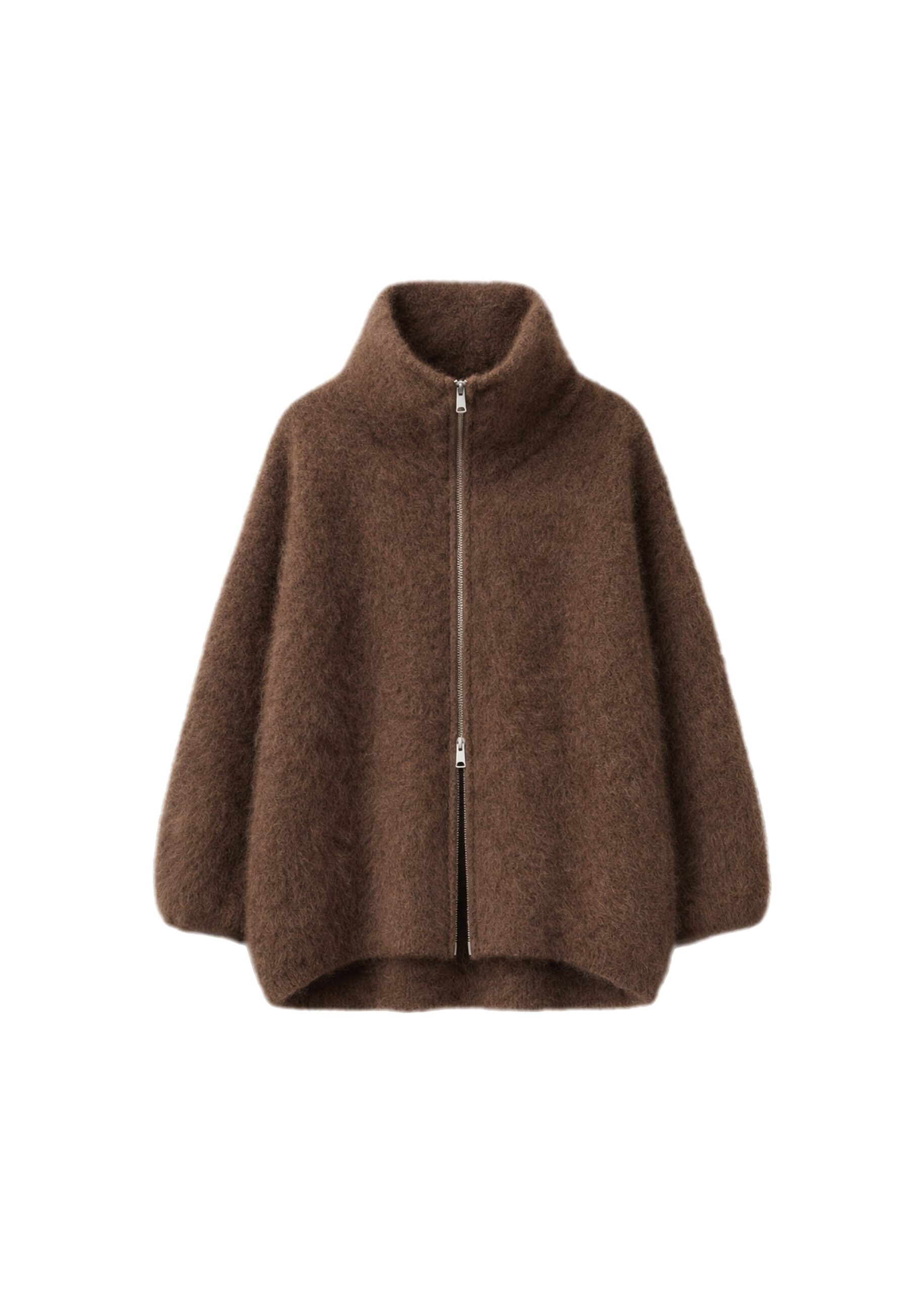 The Frankie Shop Lupa Fuzzy Zip-Up Cardigan in Brown | Knitwear | Luxury Shoes The Frankie Shop Lupa Fuzzy Zip-Up Cardigan in Brown