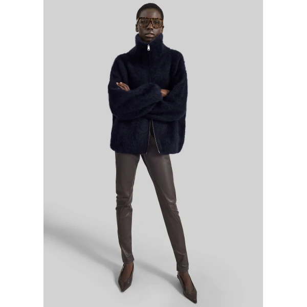 The Frankie Shop Lupa Fuzzy Zip-Up Cardigan in Navy, view 6
