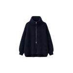 The Frankie Shop Lupa Fuzzy Zip-Up Cardigan in Navy