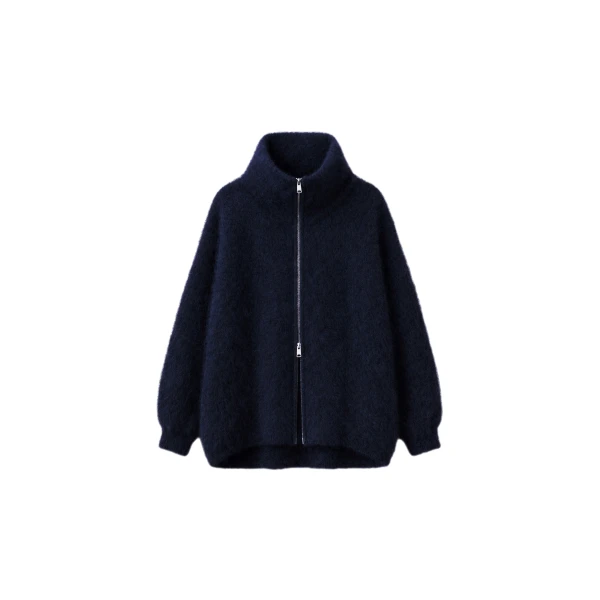 Lupa Fuzzy Zip-Up Cardigan in Navy