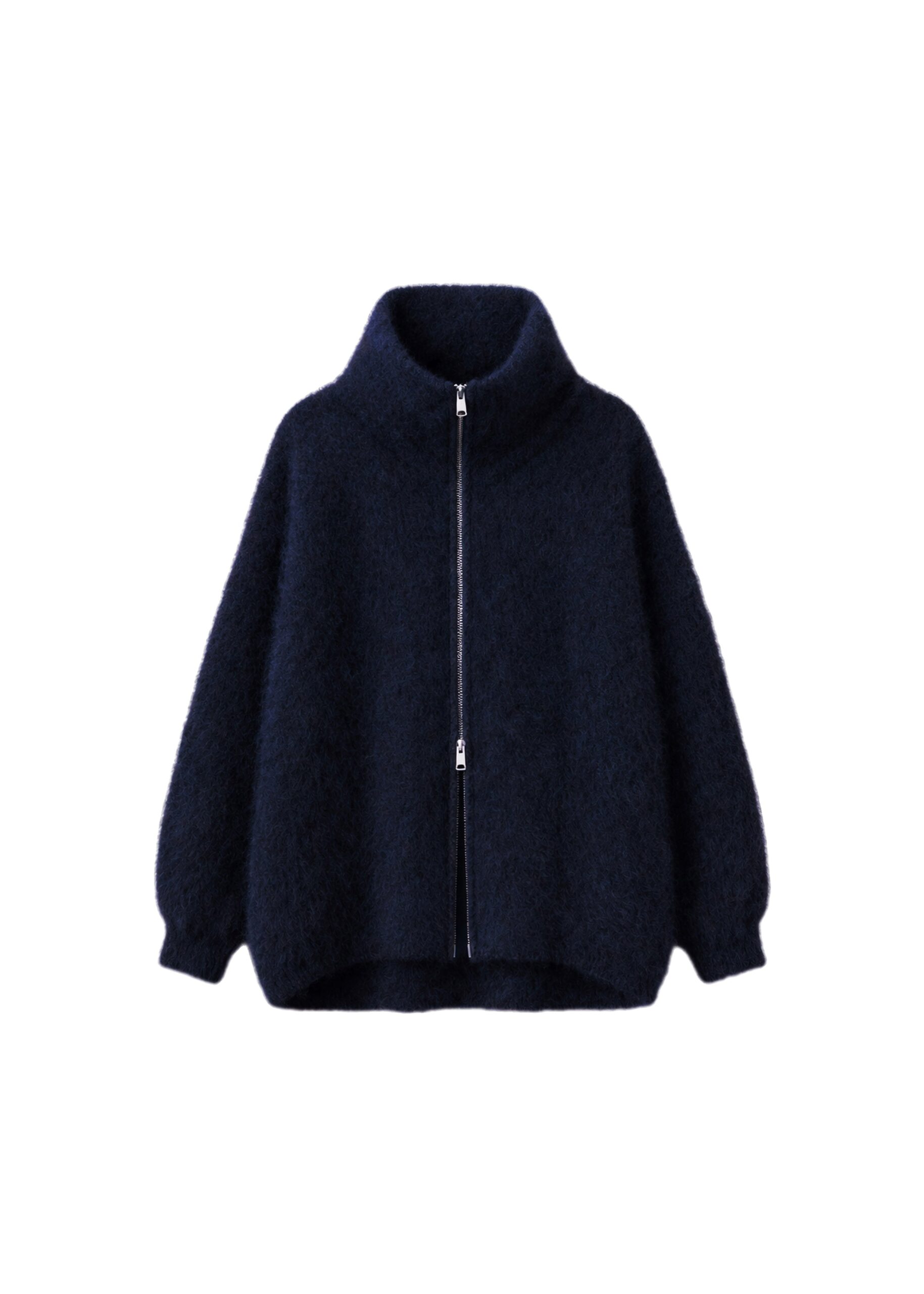 The Frankie Shop Lupa Fuzzy Zip-Up Cardigan in Navy | Knitwear | Luxury Shoes The Frankie Shop Lupa Fuzzy Zip-Up Cardigan in Navy
