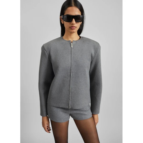 The Frankie Shop Mael Padded Cardigan in Grey, view 5