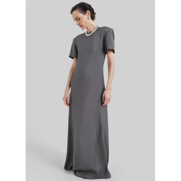 The Frankie Shop Meven Padded Maxi Dress in Dark Grey Melange, view 4
