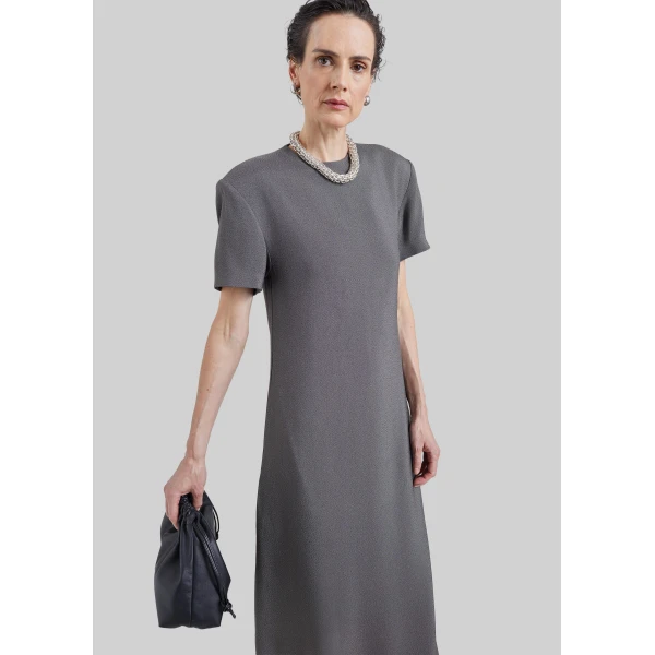 The Frankie Shop Meven Padded Maxi Dress in Dark Grey Melange, view 6