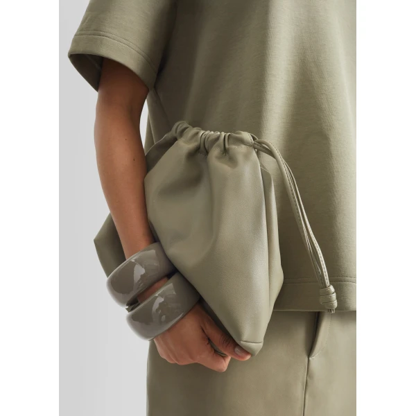 The Frankie Shop Morgan Faux Leather Small Pouch in Sage, view 2