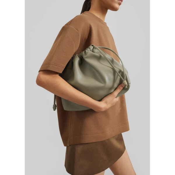 The Frankie Shop Morgan Faux Leather Small Pouch in Sage, view 5