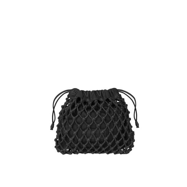 The Frankie Shop Morgan Leather Macrame Small Pouch in Black