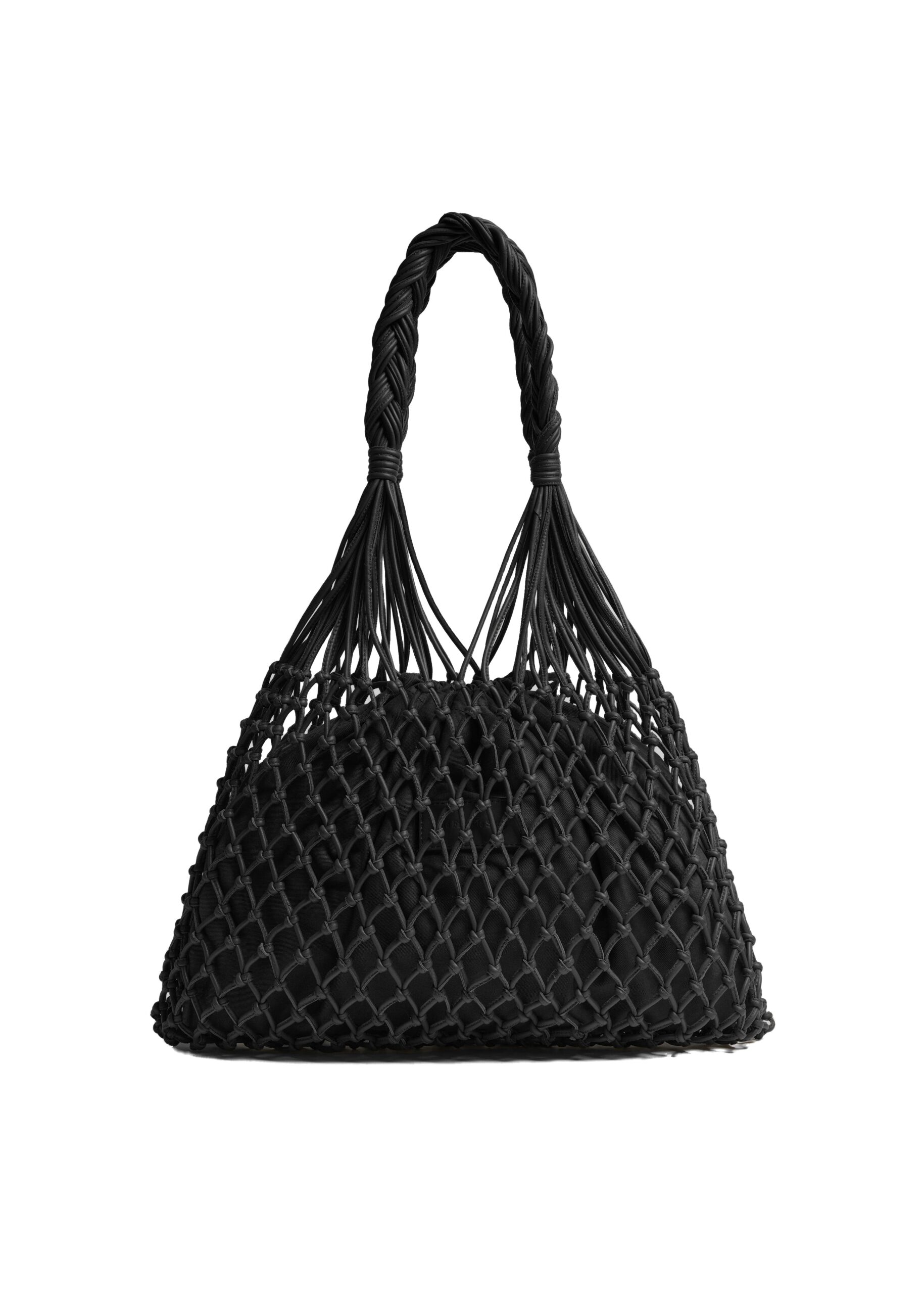 The Frankie Shop Naia Leather Macrame Bag in Black | Shoulder & Crossbody Bags | Luxury Shoes The Frankie Shop Naia Leather Macrame Bag in Black