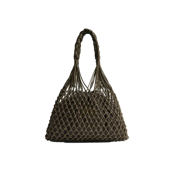 Naia Leather Macrame Bag in Olive Brown