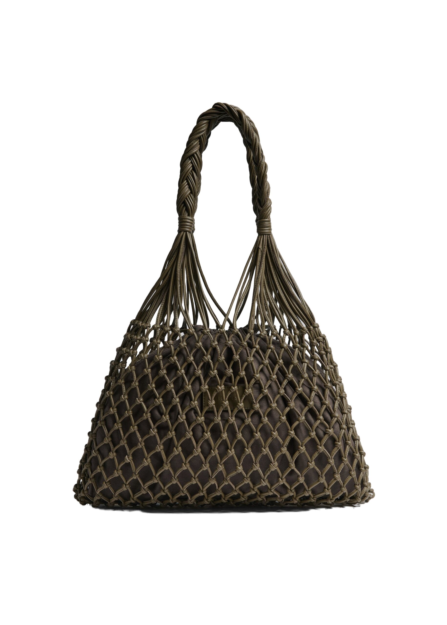 The Frankie Shop Naia Leather Macrame Bag in Olive Brown | Shoulder & Crossbody Bags | Luxury Shoes The Frankie Shop Naia Leather Macrame Bag in Olive Brown
