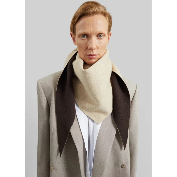 The Frankie Shop Nella Reversible Scarf in Beige and Brown, view 3