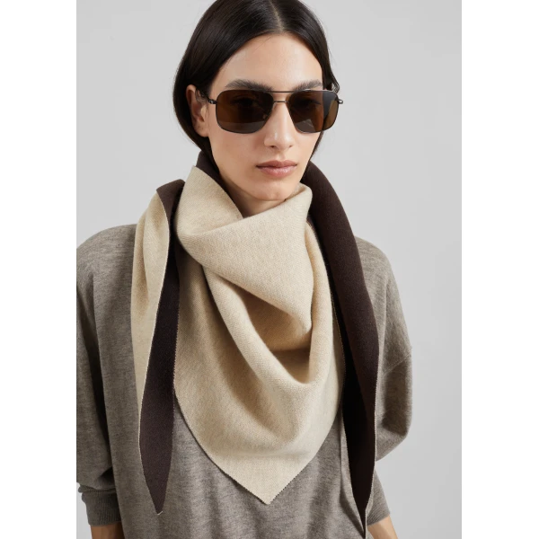 The Frankie Shop Nella Reversible Scarf in Beige and Brown, view 5